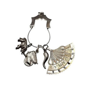 Spanish Themed Sterling Silver Charm Pendant With Elephant Horn Fan Vintage